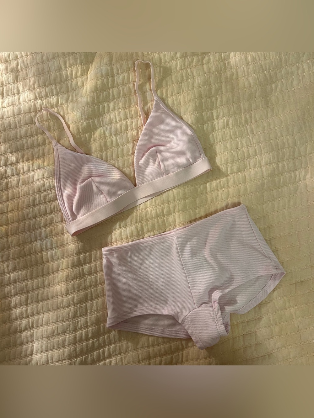 Wild Fable Ribbed Bralette & Boyshort Set – Light Pink – Size Small